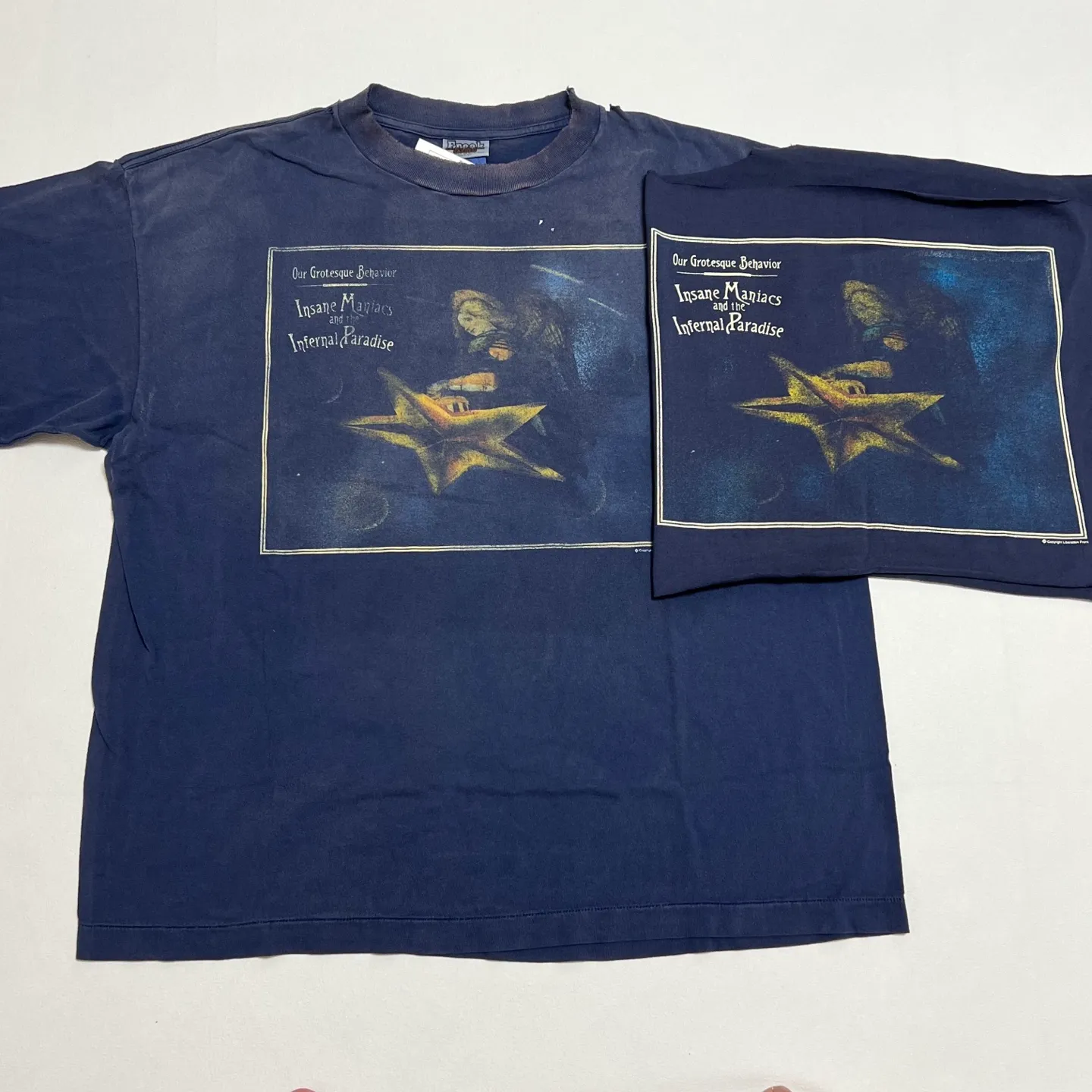 Printing proofing CACTUS PLANT FLEA MARKET x SAINT Mxxxxxx STAR SS TEE/NAVY New CPFM star smiley holed and distressed short sleeves Washed blue S-XL Genuine consistent tube weaving without side seams High weight OE yarn fabric Assute dyeing Multiple horse fades Heavy washing Water worn holes Customized joint main mark/wash mark/little angel anti-counterfeiting label